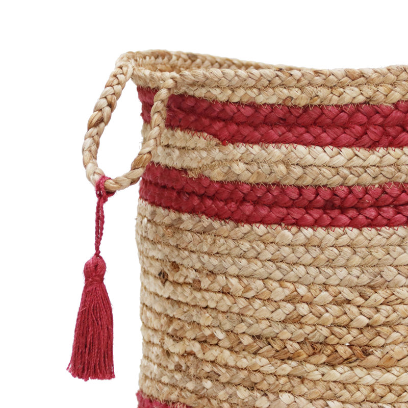 Rosecliff Handmade Jute Striped Relaxed Storage Basket, Red, 19" H x 19" W x 19" D