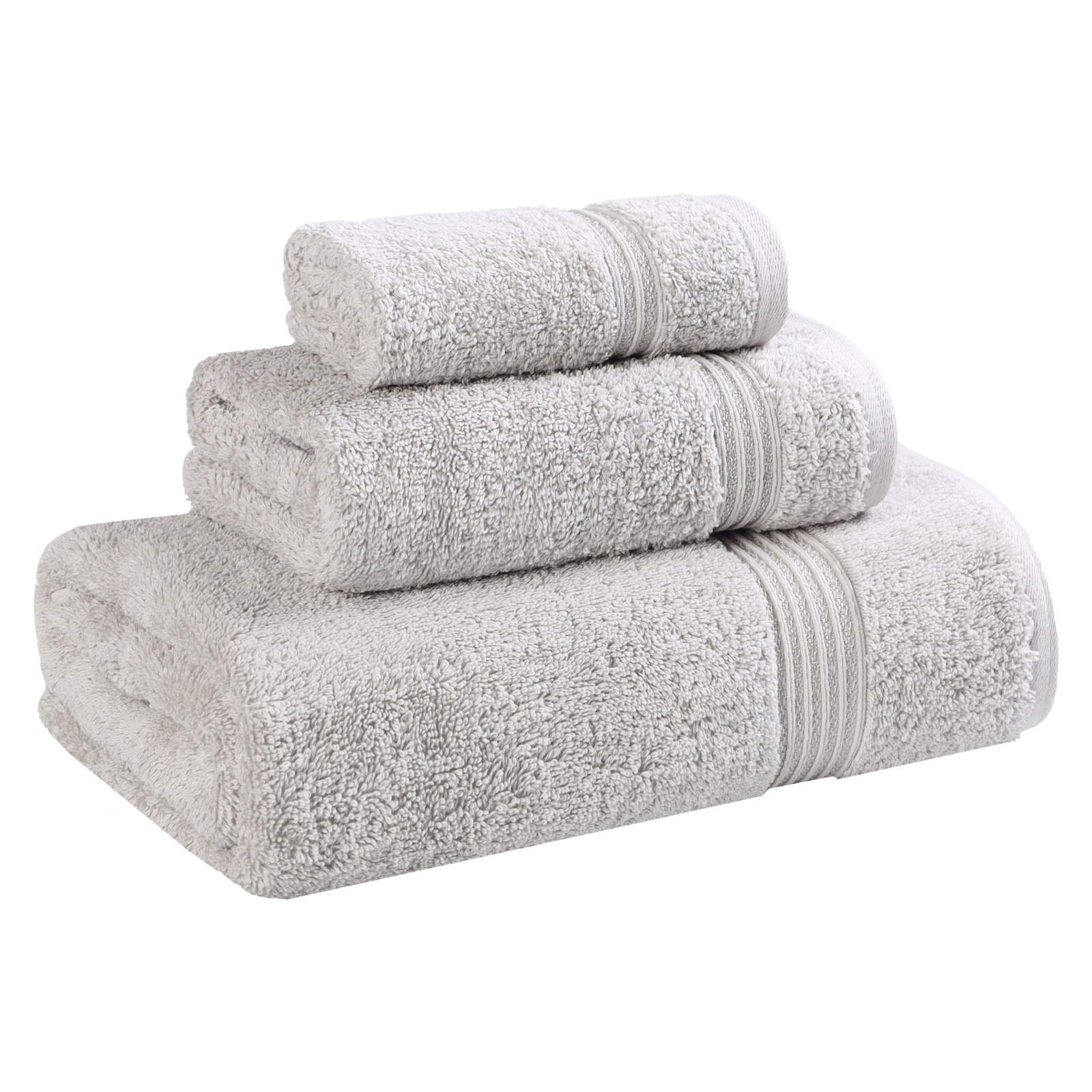 Oleg 600 GSM Certified Egyptian Cotton 3 Piece Towel Set, Silver