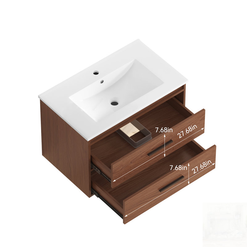 Meuble-lavabo mural rougeâtre avec tiroirs à fermeture en douceur, design durable et élégant