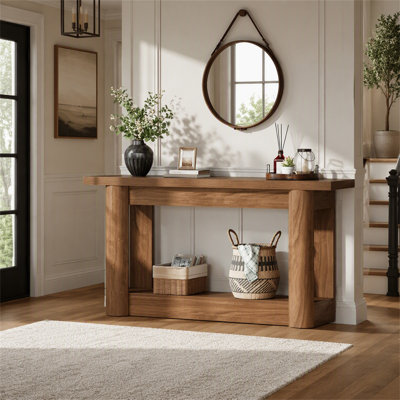 63" Console Table, 2-Tier Farmhouse Entryway Sofa Table