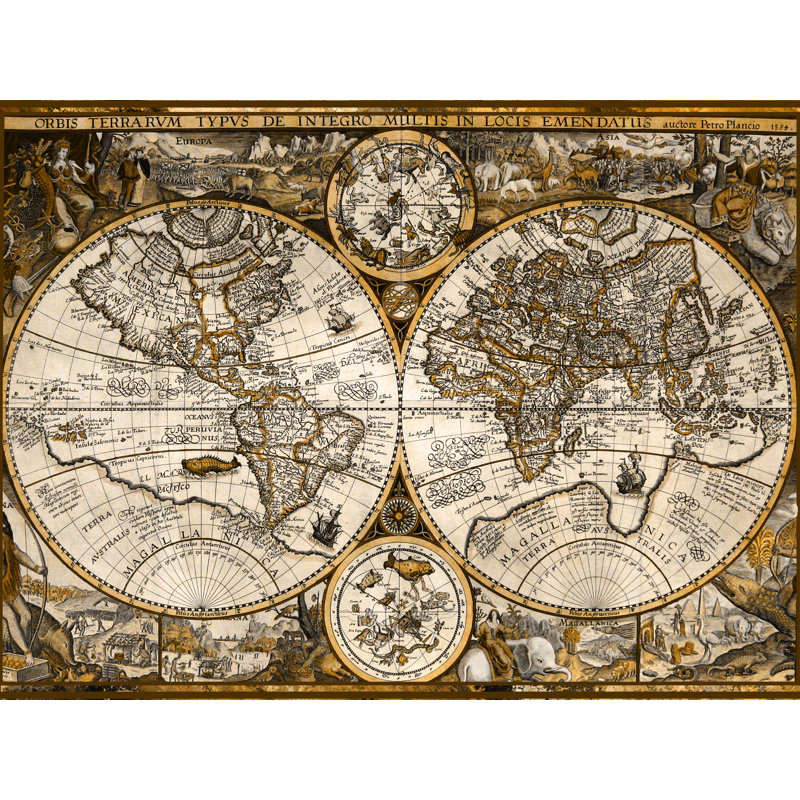 Carte du vieux monde - reproduction sur toile tendue, H 18 po x l 24 po