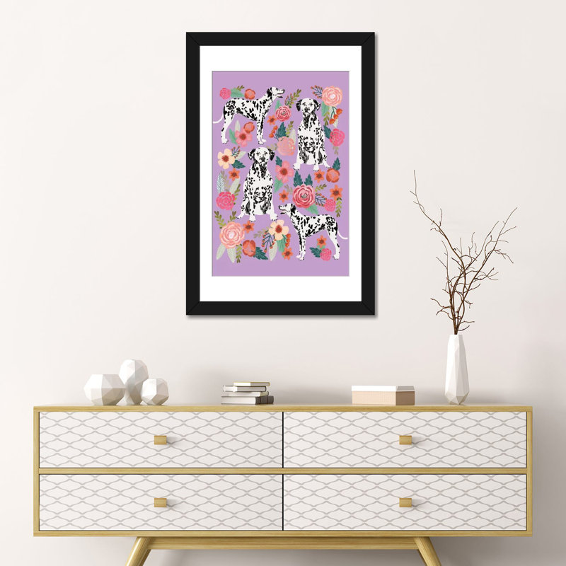 « dalmatien floral collage », impression sur toile tendue, H 24 po x l 16 po x P 1 po, Papier d'art encadré noir, Blanc