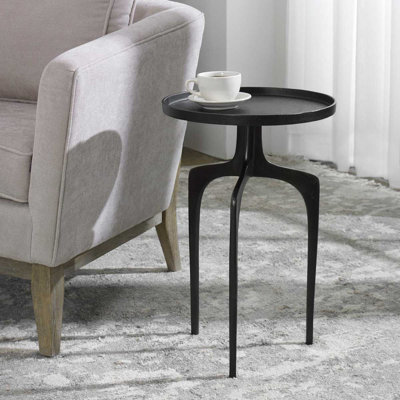  Table d'appoint sculpturale ronde avec cadre en aluminium brun foncé pour la chambre à coucher du salon - H 22 po