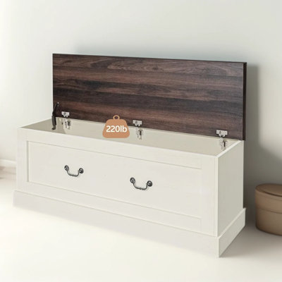 Banc de rangement de style campagnard avec plateau relevable, banc d'entrée avec charnières de sécurité à fermeture en douceur, coffre de rangement en bois pour le salon, la chambre à coucher, le couloir