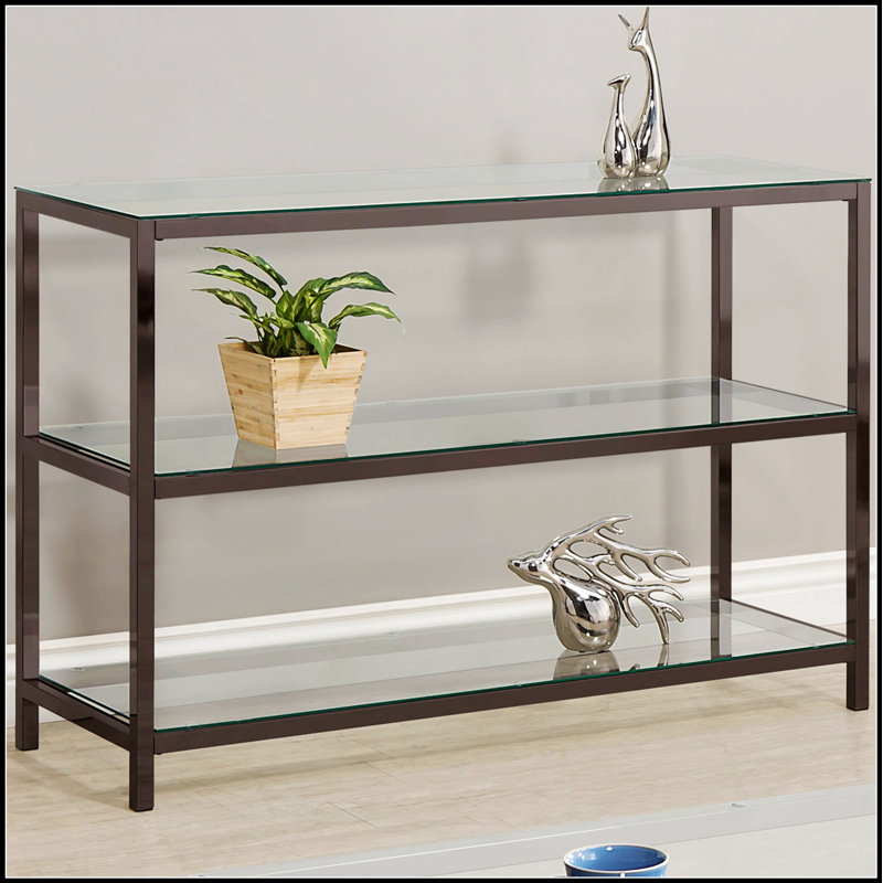 Élégante console à 2 tablettes en verre nickel noir, parfaite pour les vestibules et les couloirs modernes
