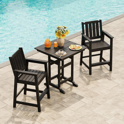 Ensemble de table de bar 3 pièces et 2 tabourets - table de pub de 39,6 po de hauteur avec trou pour parasol, meubles de patio résistants aux intempéries pour la cour, le balcon et le bistro