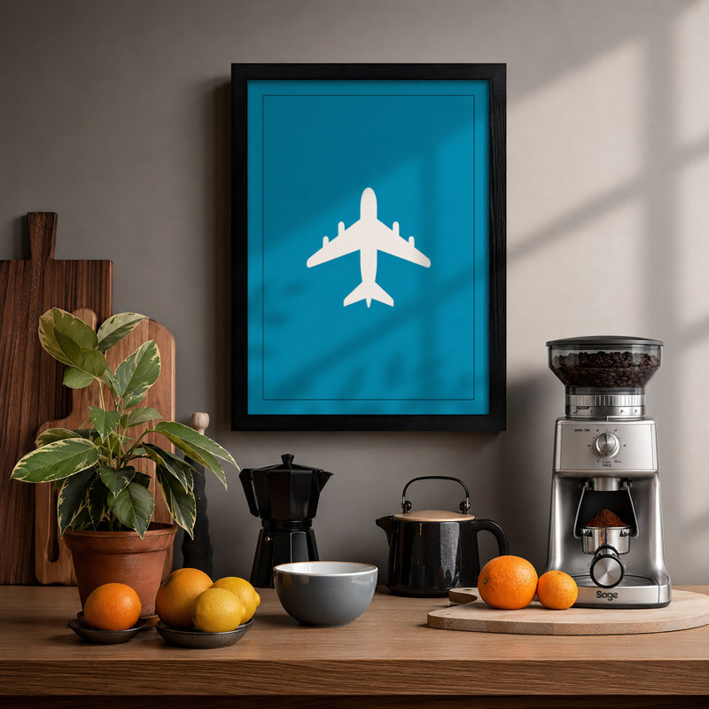 Airplane Silhouette Minimalist - Framed Print, Black, A3 - 42.0 x 29.7 cm