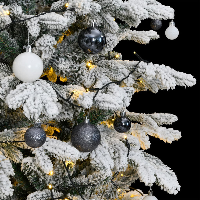 Lighted Christmas Tree, 70.9", With LEDs & White/Grey Balls