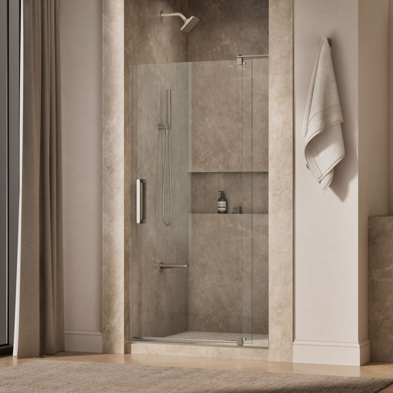 Revel 44'' x 74'' Pivot Shower Door with CleanCoat® Technology, Anodized Brushed Nickel