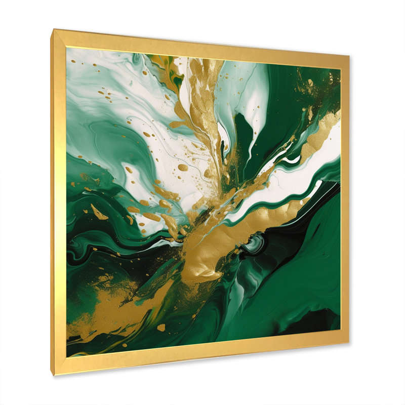 Green And Gold Liquid Magic II, Gold, 36" H x 36" W, Picture Framed