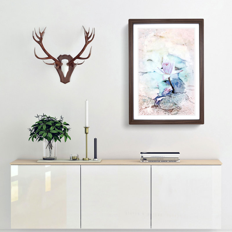 Pale Pink Water Lily in Abstract - Picture Frame Graphic Art Print, 36cm H x 27cm W x 2cm D, Walnut Framed