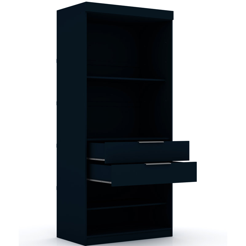 Mulberry Contemporary Modern Open Wardrobe Closet with Drawers and Adjustable Shelves in Midnight Blue, Tatiana Midnight Blue