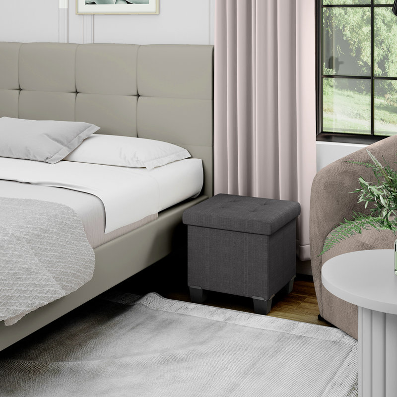 Banc avec rangement Macklen, Mélange de lin gris, H 15 po x l 15 po x P 15 po