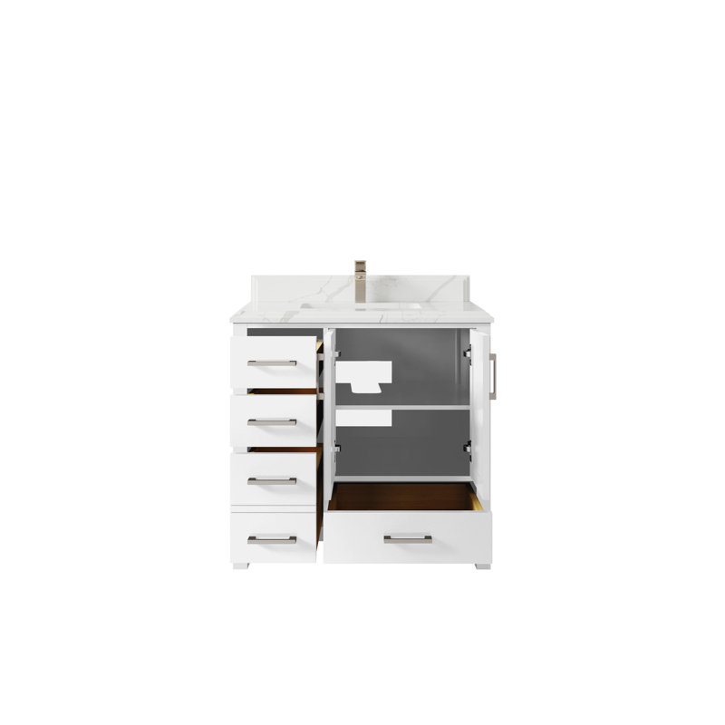 Malibu 36'' Single Bathroom Vanity with Quartz Top, Calacatta Laza