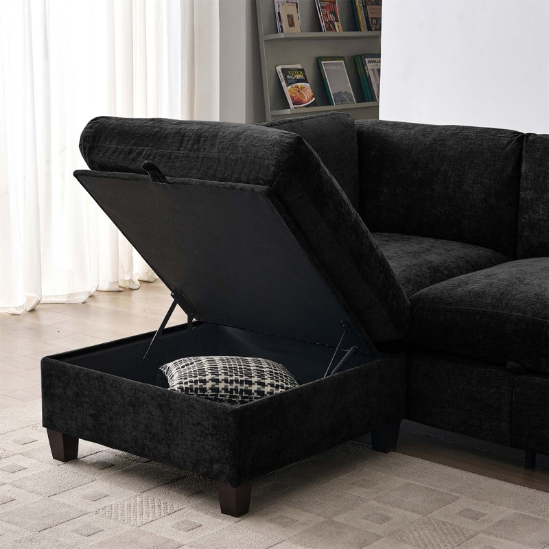 Canapé modulaire en L 96,5 pouces avec repose-pieds, tissu en chenille doux, rangement et sièges confortables pour les salons modernes