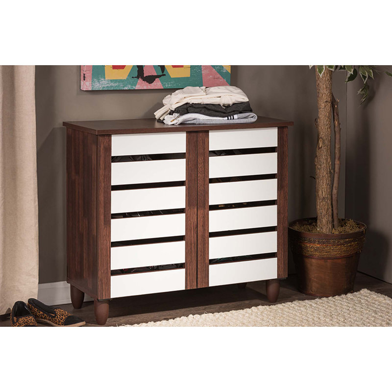 Adamstown 9 Pair Shoe Storage Cabinet, White/Brown