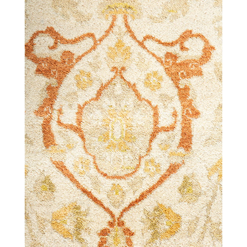 Tapis ivoire noué à la main de conception unique 8 pi 10 po x 12 pi Lindzee Mogul