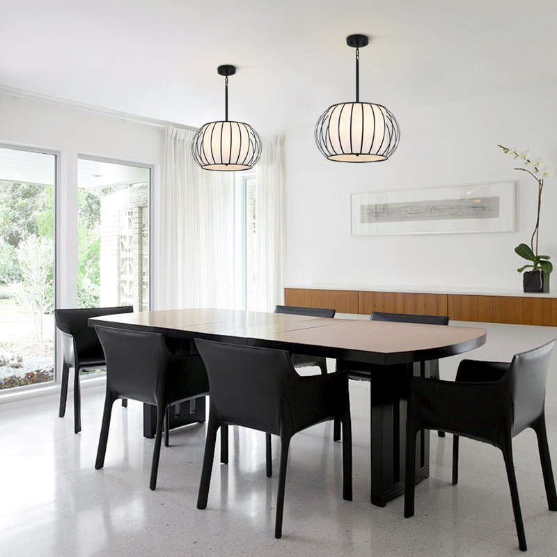 4 - Light Dimmable Drum Lantern Chandelier, Matte Black
