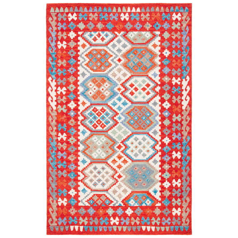 Tapis rouge / ivoire Horwich 413, Rectangle de 5 pi x 8 pi