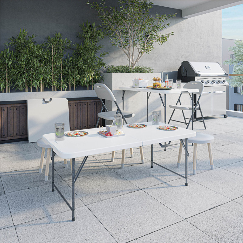 Table pliante à hauteur réglable en granit blanc Techni Home de 4 pi avec poignée facile à transporter