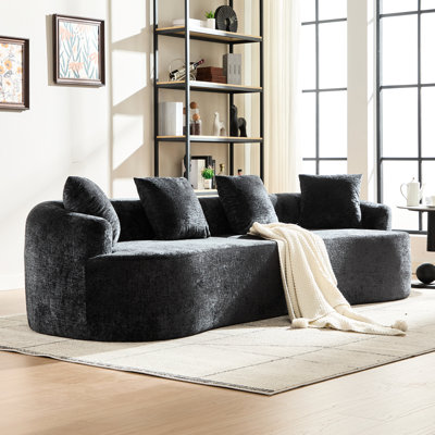 Petite courbée noire, chenille avec 3 coussins, siège profond pour le salon, aucun assemblage requis, mousse à mémoire de forme, confort quotidien, animaux de compagnie et boulochage, 38,1 po de largeur, 30,67 po de hauteur, 42 lb de confort,