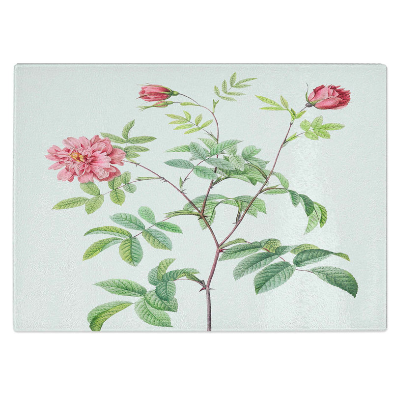 Tempered Glass Rose Chopping Board, 39 cm W x 28.5 cm L