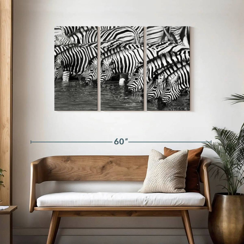 Brampt Etosha buvant des zèbres, H 28 po x l 45 po