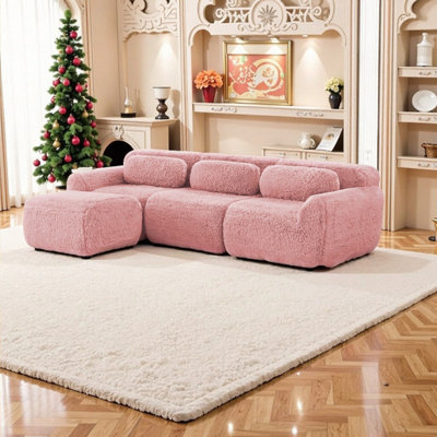 Canapé modulaire modulaire avec repose-pieds - Design pelucheux sans os, éponge haute densité 32D, base antidérapante, aucun assemblage requis