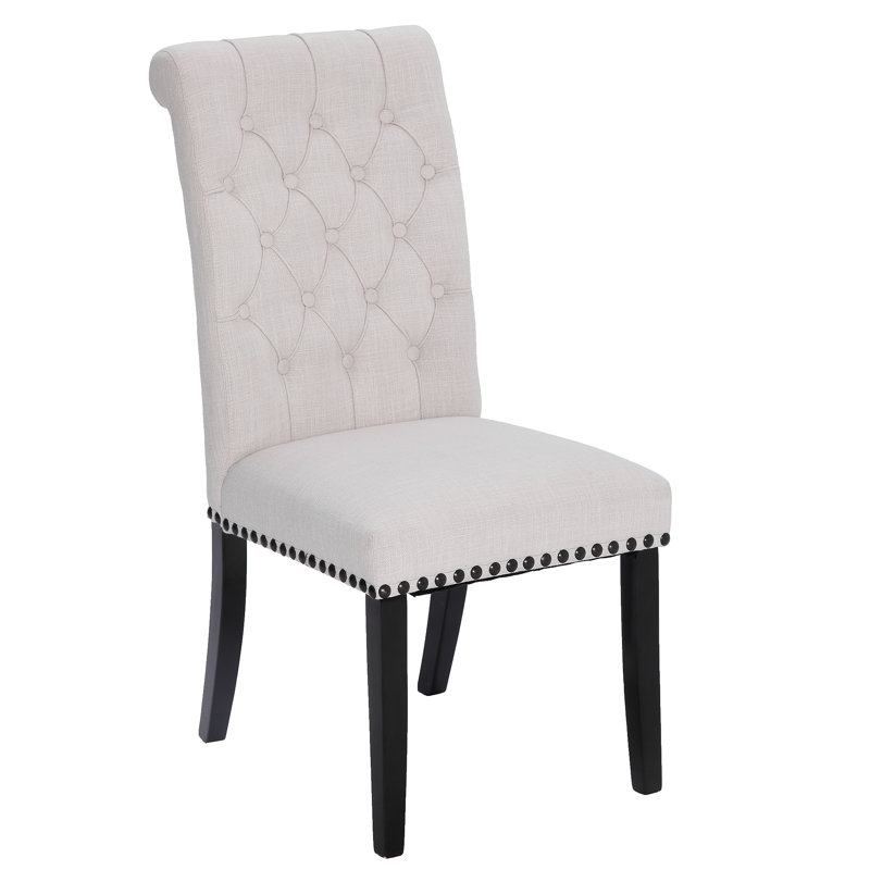 Chaise parsons capitonnée beige rembourrée, Beige, Set of 4
