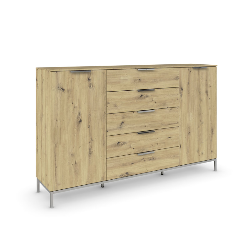 5 - Drawer Chest of Drawers, Artisan Oak/Chrome