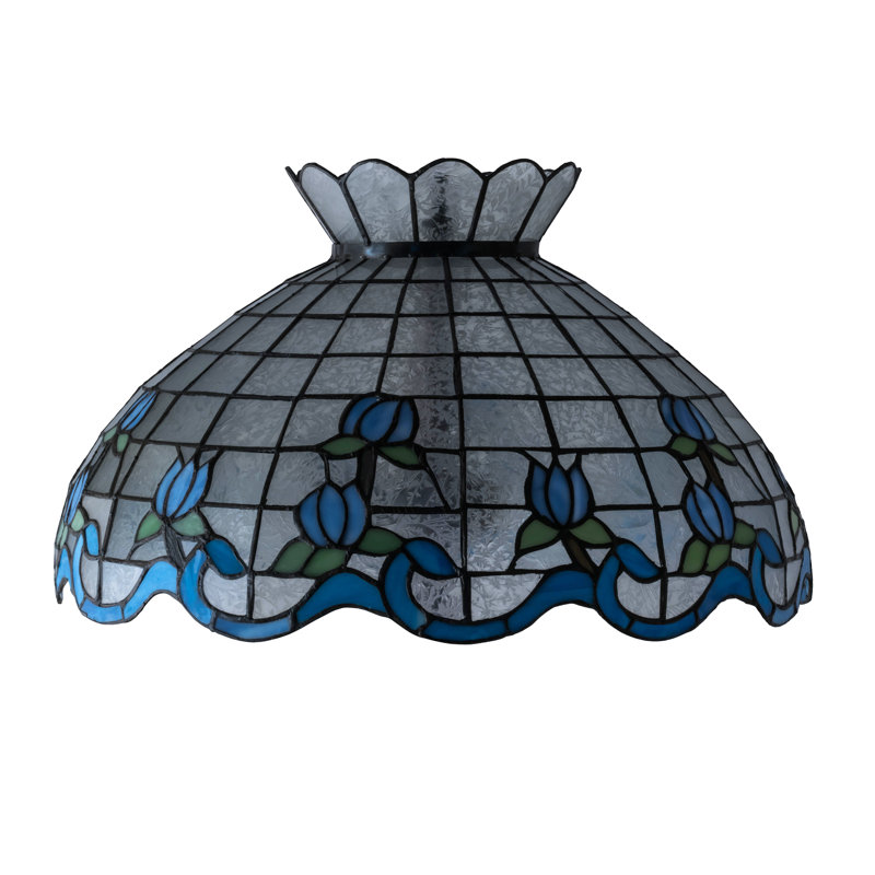 Large abat-jour de rose de 20 po, Bleu / vert / fougère transparente, H 12 po x l 20 po x P 20 po