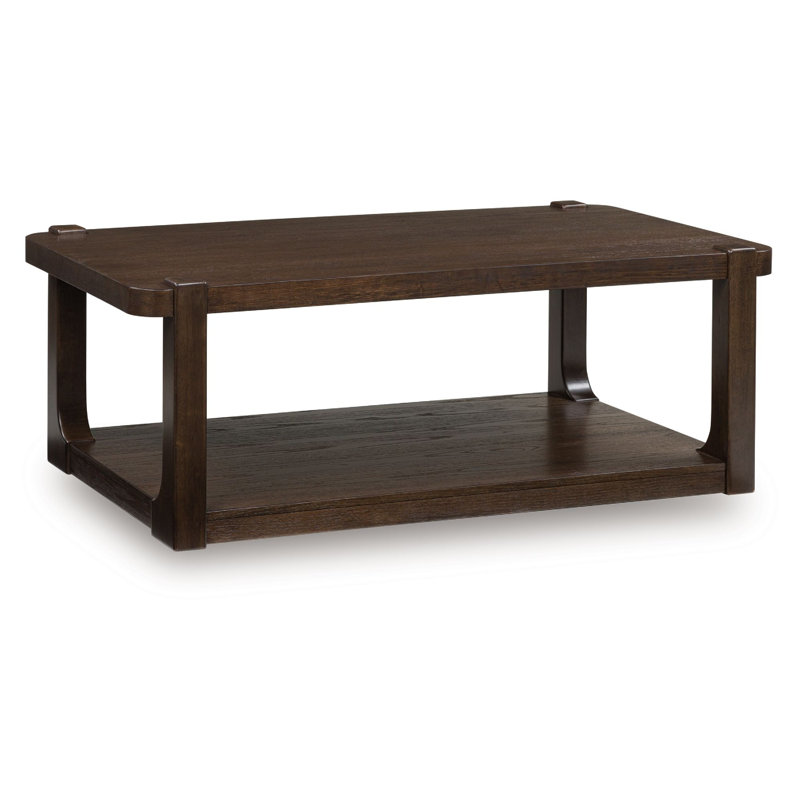 Table basse Kemu, plateau rectangulaire de 50 pouces de haut avec tablette inférieure, brun foncé