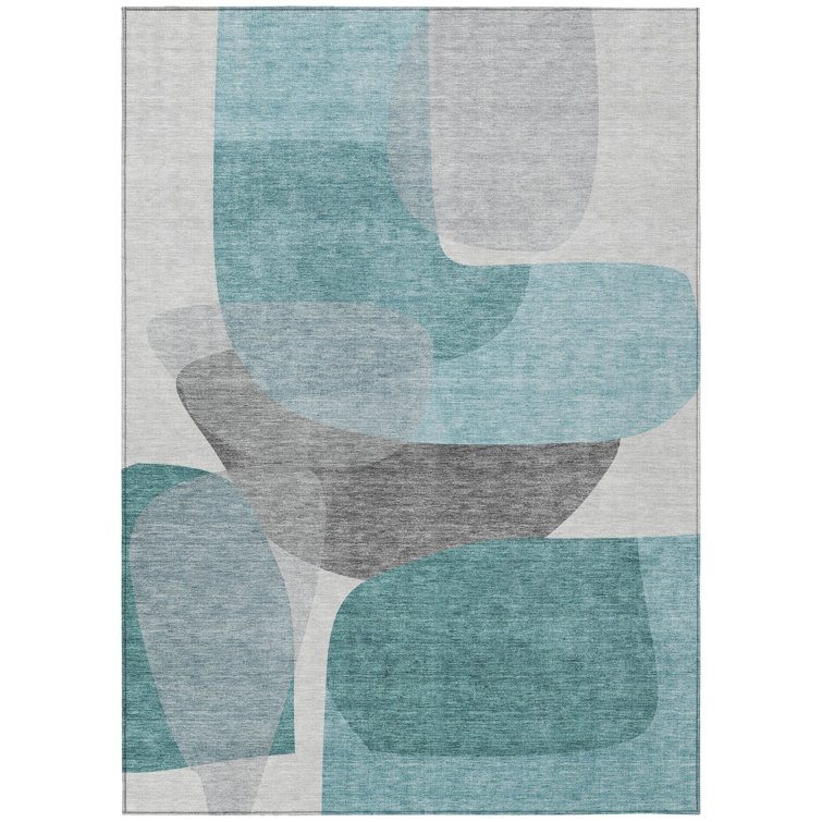 Machine Washable Indoor/Outdoor Xhevrie Teal Rug