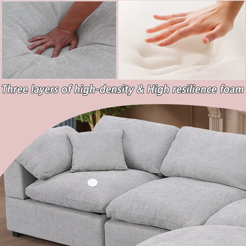 Canapé modulaire rembourré en chenille en L de L 111,5 po avec repose-pieds réversible 4 pièces Caylob, Gris chenille