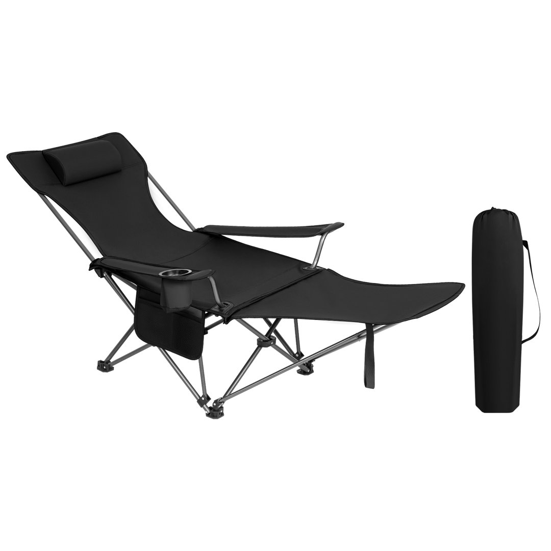 Camping Chair Lightweight Folding Fishing Chair with Retractable Footrest and Removable Headrest, Carry Bag, for Outdoor Activities
