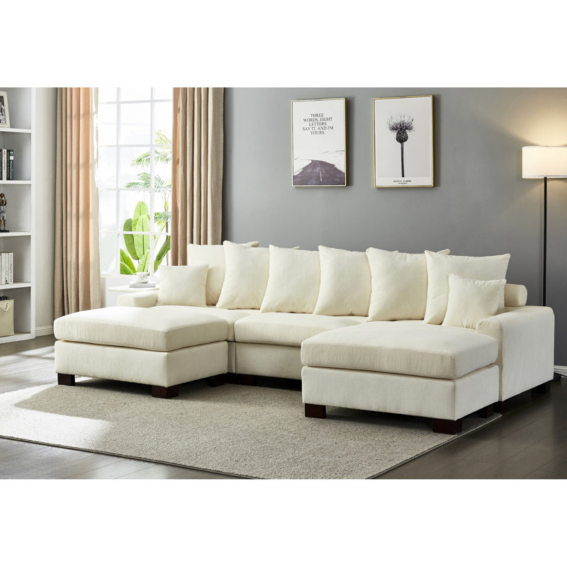 Modular With Corduroy, 5 Seater Oversized L & U Shape, Ultra Comfort Cushion, Thick , Relaxing Seating, Easy Assembly For Living Room Corduroy Upholstered Sectional, Shaped, High Foam Support,