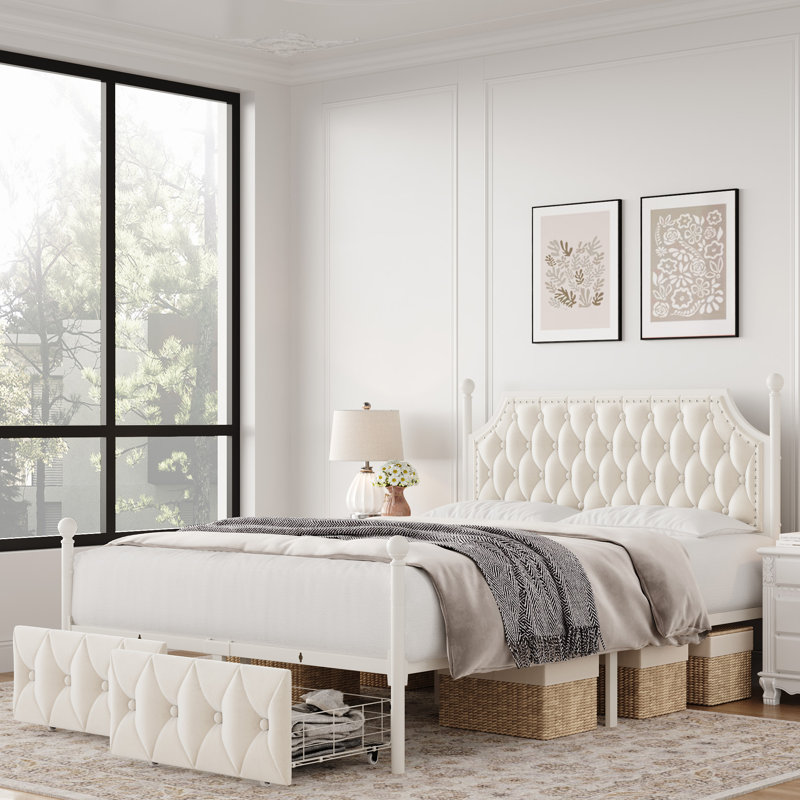 Artevious Upholstered Metal Canopy Storage Bed