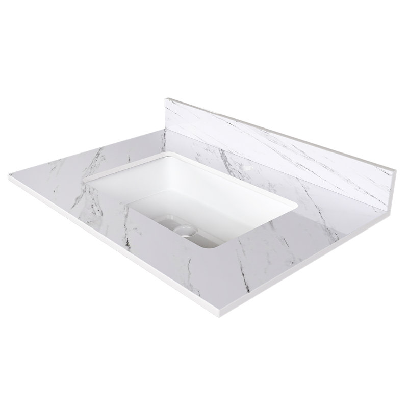Comptoir de meuble-lavabo en marbre 31 po avec lavabo rectangulaire et dosseret