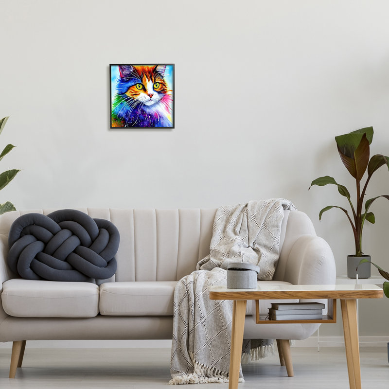 «Bold Rainbow Cat Face», impression, Giclée encadrée noir minuit, H 12 po x l 12 po x P 1,5 po