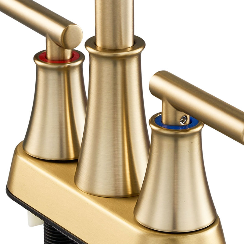 Double Handle Bathroom Sink Faucet with Drainer, Gold