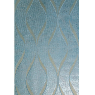 Modern Blue Yellow Brass Metallic Tiles Wavy Lines Textured Waves Wallpaper Roll