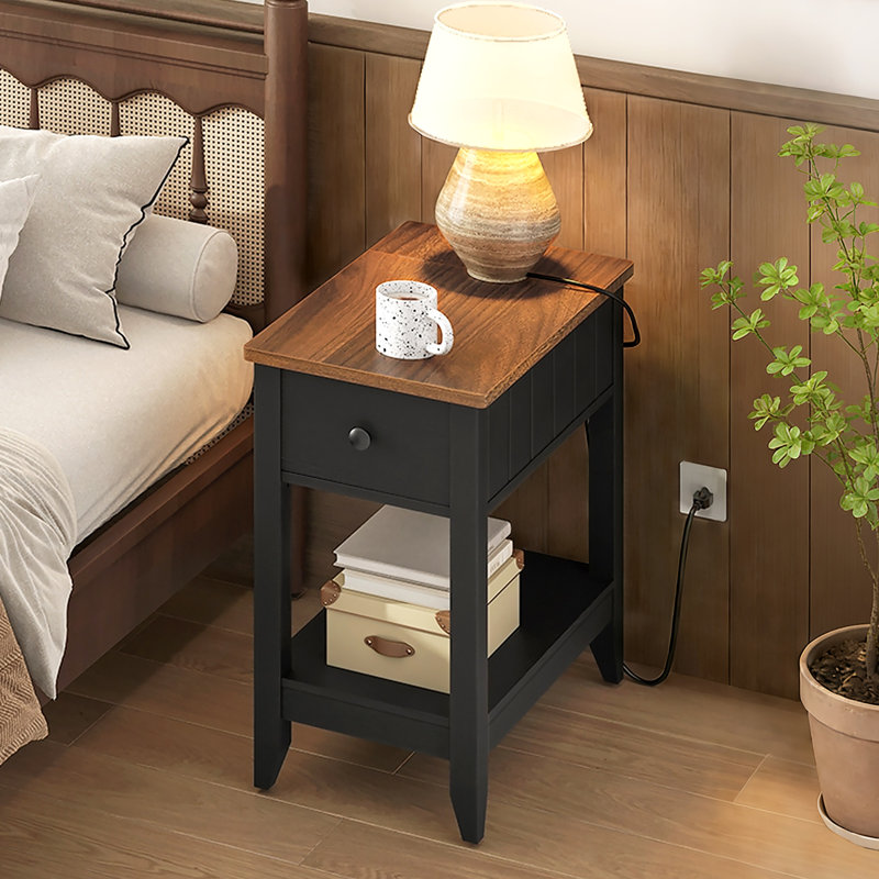 Table de bout avec rangement et prises intégrées, Noir