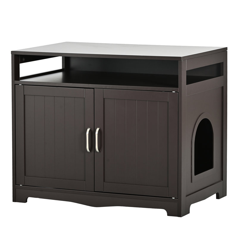 Meuble pour litière pour chat avec 2 portes, fiche et bien faite, maison multifonctionnelle, grande table de salle de bain intérieure en noyer l 31,5 po x P 20 po H 26 po