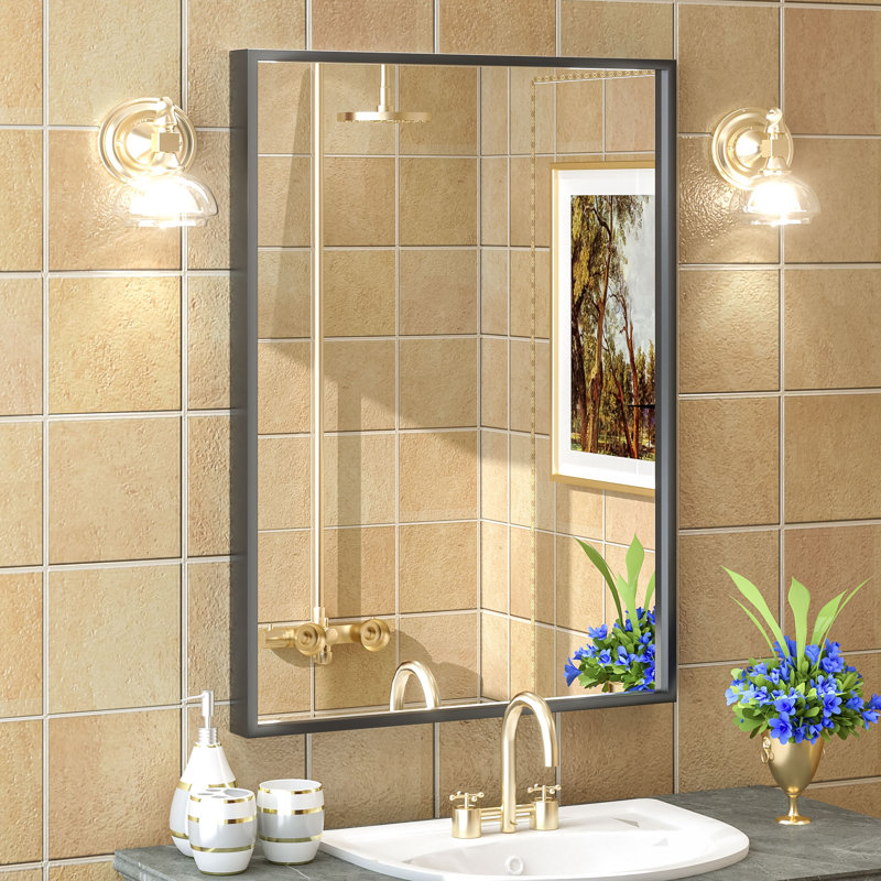 Amara Tempered Glass and Aluminum Alloy Framed French Cleat Mounted Wall Mirror, 30" x 22"
