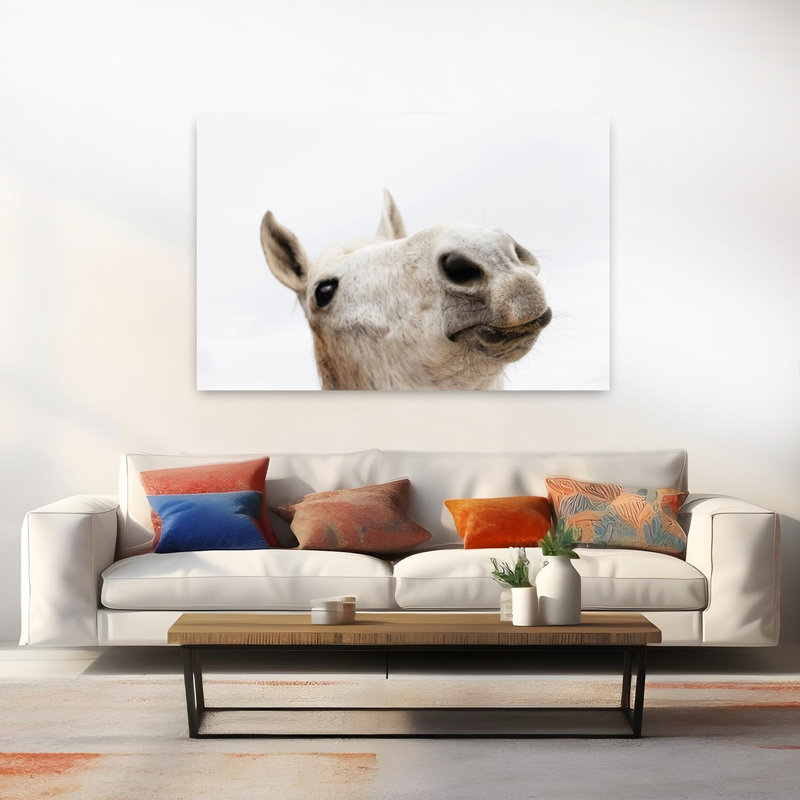«Curious White Horse Minimalist Playful Abstract Horse Portrait Landscape», art mural