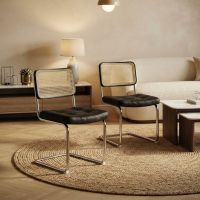 Ensemble de 2 chaises de salle à manger rembourrées en similicuir rembourrées avec pieds chromés pour le salon de la salle à manger