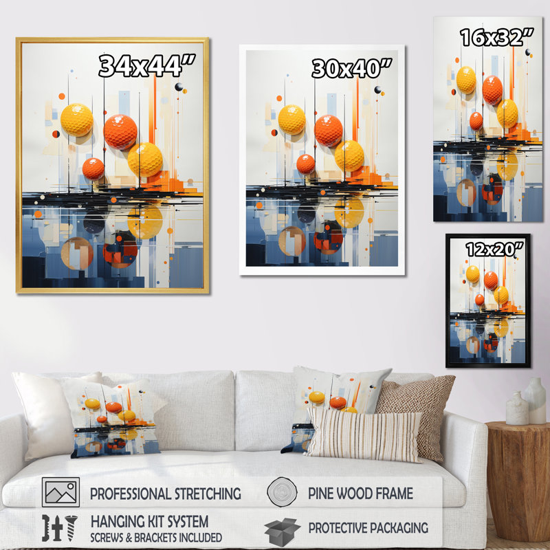 Lerin " Golf Harmonious Collage II ", Gold Picture Framed, 32" H x 24" W x 1" D
