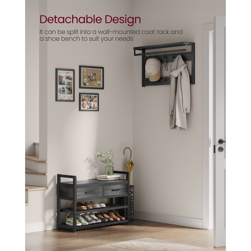 Hall Tree 80cm Wide with Shoe Storage, Black