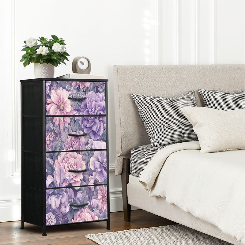 4 Drawer Dresser for Bedroom, Narrow Chest of Drawers, Wooden Top and Study Iron Frame 18"x37.5"-(WxH)