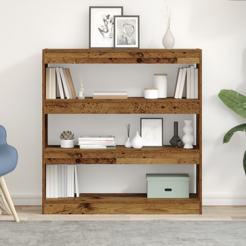 Book Cabinet Bookcase, Old Wood, (3 Shelves) 103cmH x 97cmW x 30cmD